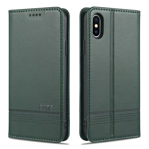 iPhone X / XS AZNS Magnetic Calf Texture Horizontal Flip Leather Case with Card Slots & Holder & Wallet - Dark Green