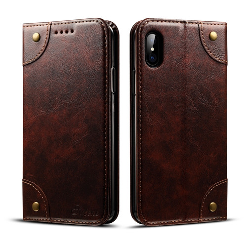 iPhone X / XS Baroque Simple Horizontal Flip Leather Case, with Holder & Card Slots & Wallet - Dark Brown