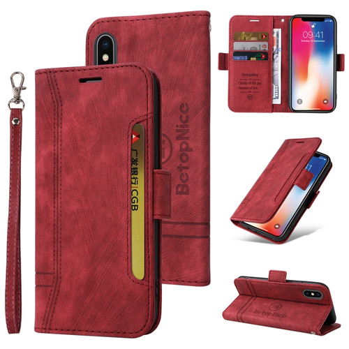 iPhone X / XS BETOPNICE Dual-side Buckle Leather Phone Case - Red