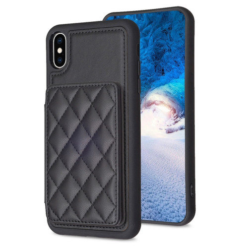 iPhone X / XS BF25 Square Plaid Card Bag Holder Phone Case - Black