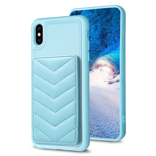 iPhone X / XS BF26 Wave Pattern Card Bag Holder Phone Case - Blue