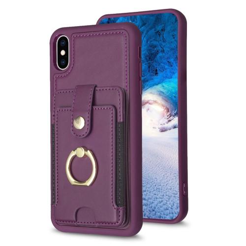 iPhone X / XS BF27 Metal Ring Card Bag Holder Phone Case - Dark Purple