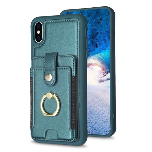 iPhone X / XS BF27 Metal Ring Card Bag Holder Phone Case - Green