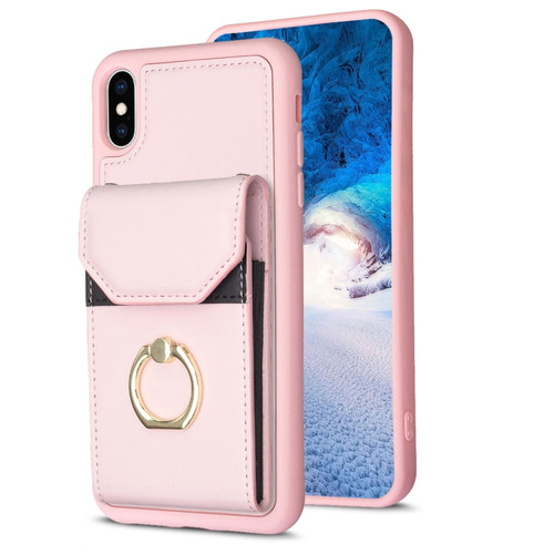 iPhone X / XS BF29 Organ Card Bag Ring Holder Phone Case - Pink