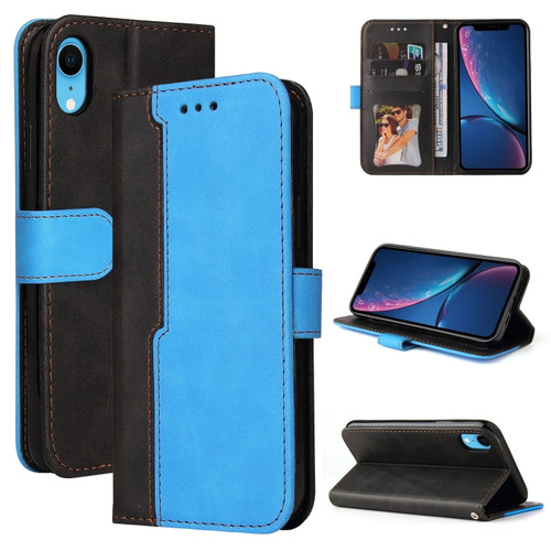 iPhone X / XS Business Stitching-Color Horizontal Flip PU Leather Case with Holder & Card Slots & Photo Frame - Blue