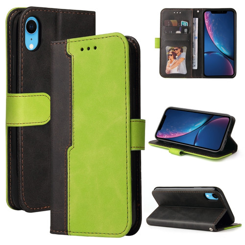 iPhone X / XS Business Stitching-Color Horizontal Flip PU Leather Case with Holder & Card Slots & Photo Frame - Green
