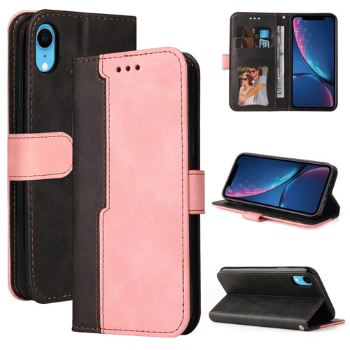 iPhone X / XS Business Stitching-Color Horizontal Flip PU Leather Case with Holder & Card Slots & Photo Frame - Pink