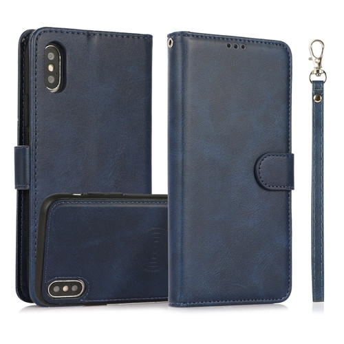 iPhone X / XS Calf Texture 2 in 1 Detachable Magnetic Back Cover Horizontal Flip Leather Case with Holder & Card Slots & Wallet & Photo Frame - Blue