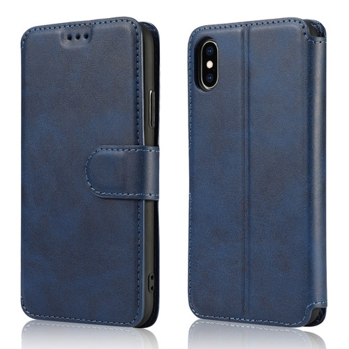 iPhone X / XS Calf Texture Magnetic Buckle Horizontal Flip Leather Case with Holder & Card Slots & Wallet & Photo Frame - Blue