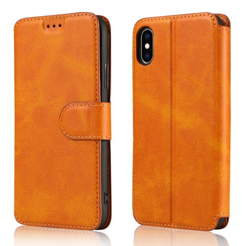 iPhone X / XS Calf Texture Magnetic Buckle Horizontal Flip Leather Case with Holder & Card Slots & Wallet & Photo Frame - Khaki
