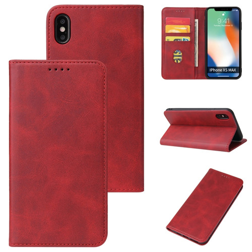 iPhone X / XS Calf Texture Magnetic Horizontal Flip Leather Case with Holder & Card Slots & Wallet - Red