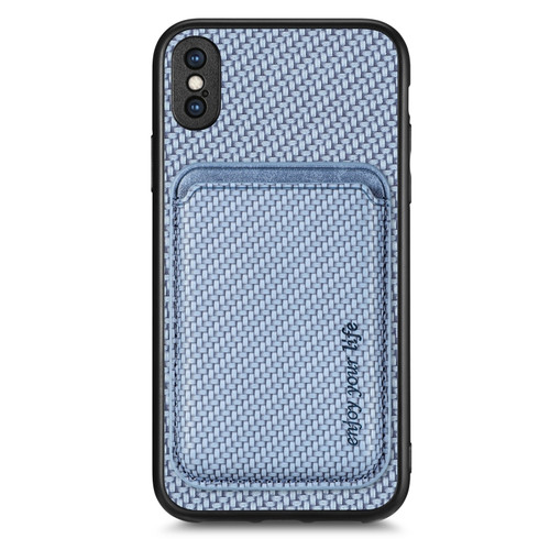 iPhone X / XS Carbon Fiber Leather Card Magsafe Magnetic Phone Case - Blue