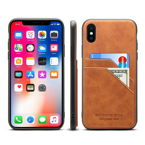 iPhone X / XS Card Slots Full Coverage PU+TPU Phone Case - Brown