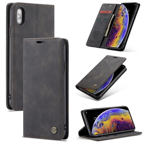 iPhone X / XS CaseMe-013 Multifunctional Retro Frosted Horizontal Flip Leather Case with Card Slot & Holder & Wallet - Black