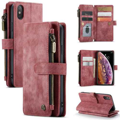 iPhone X / XS CaseMe-C30 PU + TPU Multifunctional Horizontal Flip Leather Case with Holder & Card Slot & Wallet & Zipper Pocket - Red