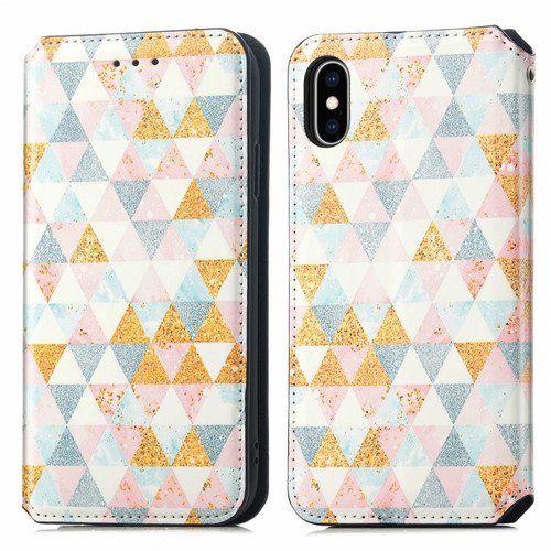 iPhone X / XS Colorful Magnetic Horizontal Flip PU Leather Case with Holder & Card Slot & Wallet - Rhombus