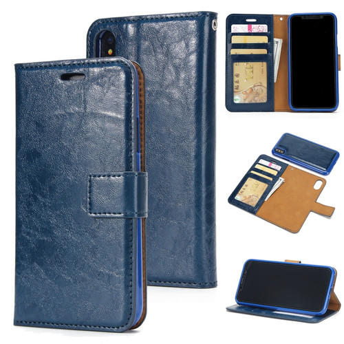 iPhone X / XS Crazy Horse Texture Detachable Magnetic Back Cover Horizontal Flip Leather Case with Holder & Card Slots & Photo Frame & Wallet - Blue