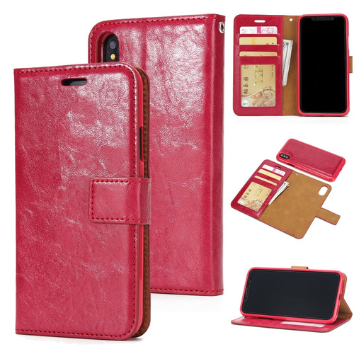iPhone X / XS Crazy Horse Texture Detachable Magnetic Back Cover Horizontal Flip Leather Case with Holder & Card Slots & Photo Frame & Wallet - Red