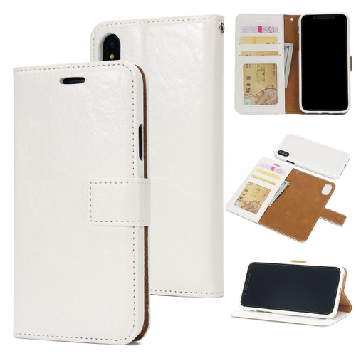 iPhone X / XS Crazy Horse Texture Detachable Magnetic Back Cover Horizontal Flip Leather Case with Holder & Card Slots & Photo Frame & Wallet - White