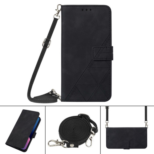 iPhone X / XS Crossbody 3D Embossed Flip Leather Phone Case - Black