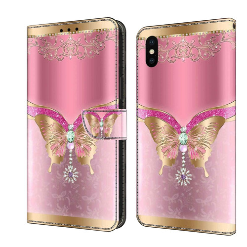 iPhone X / XS Crystal 3D Shockproof Protective Leather Phone Case - Pink Bottom Butterfly