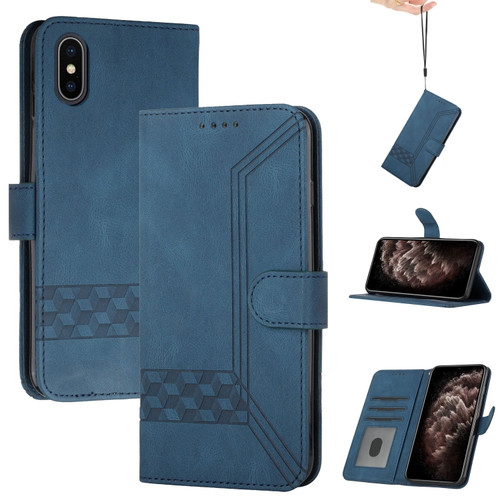 iPhone X / XS Cubic Skin Feel Flip Leather Phone Case - Blue