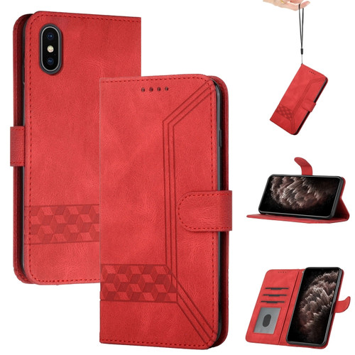 iPhone X / XS Cubic Skin Feel Flip Leather Phone Case - Red