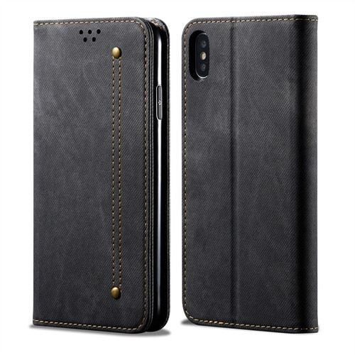 iPhone X / XS Denim Texture Casual Style Horizontal Flip Leather Case with Holder & Card Slots & Wallet - Black