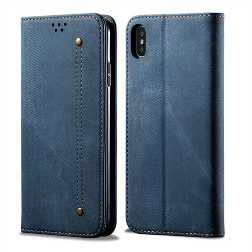iPhone X / XS Denim Texture Casual Style Horizontal Flip Leather Case with Holder & Card Slots & Wallet - Blue