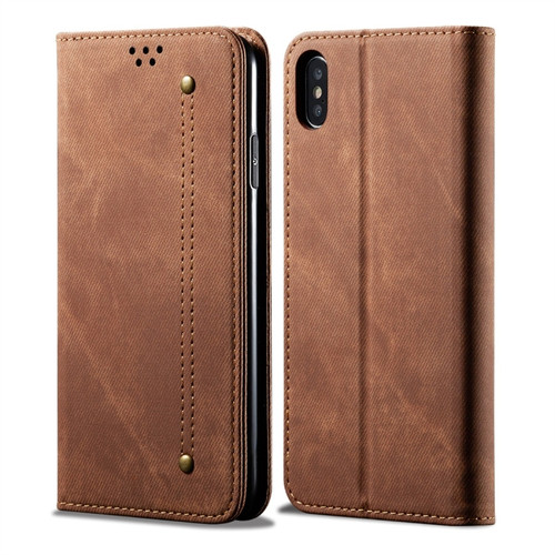 iPhone X / XS Denim Texture Casual Style Horizontal Flip Leather Case with Holder & Card Slots & Wallet - Brown
