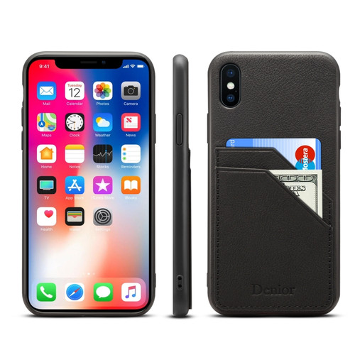 iPhone X / XS Denior V1 Luxury Car Cowhide Leather Protective Case with Double Card Slots - Black