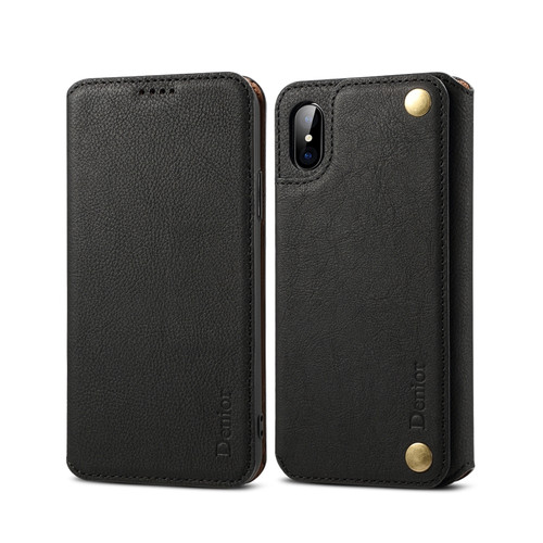 iPhone X / XS Denior V4 Luxury Car Cowhide Horizontal Flip Leather Case with Holder & Card Slots & Wallet - Black
