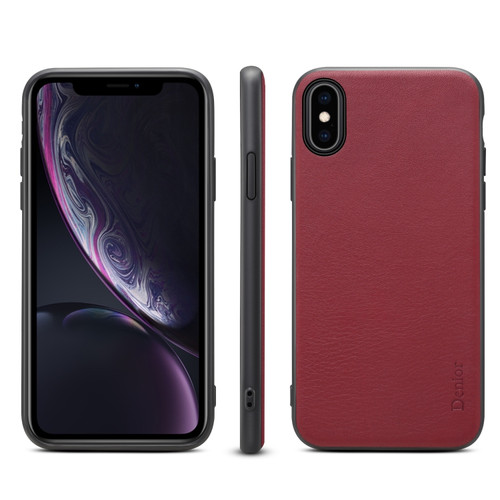 iPhone X / XS Denior V7 Luxury Car Cowhide Leather Ultrathin Protective Case - Dark Red