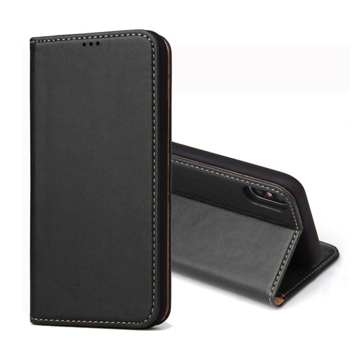 iPhone X / XS Dermis Texture PU Horizontal Flip Leather Case with Holder & Card Slots & Wallet - Black