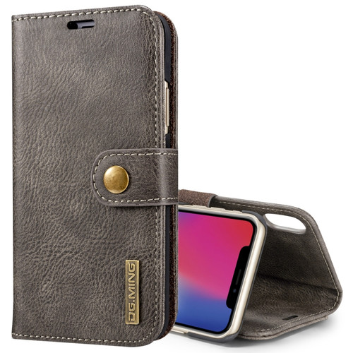 iPhone X / XS DG.MING Crazy Horse Texture Horizontal Flip Detachable Magnetic Protective Case with Holder & Card Slots & Wallet - Grey