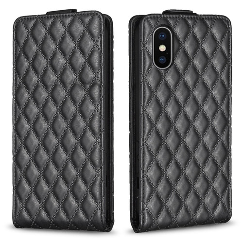 iPhone X / XS Diamond Lattice Vertical Flip Leather Phone Case - Black