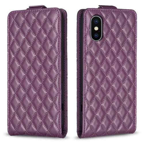iPhone X / XS Diamond Lattice Vertical Flip Leather Phone Case - Dark Purple