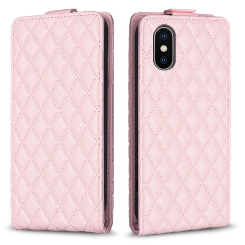 iPhone X / XS Diamond Lattice Vertical Flip Leather Phone Case - Pink