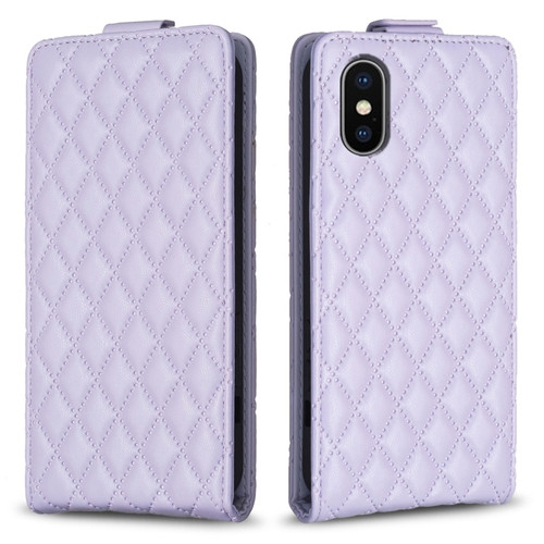 iPhone X / XS Diamond Lattice Vertical Flip Leather Phone Case - Purple