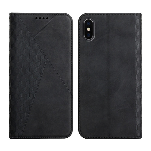 iPhone X / XS Diamond Pattern Splicing Skin Feel Magnetic Horizontal Flip Leather Case with Card Slots & Holder & Wallet - Black