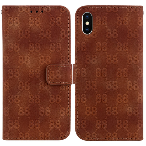 iPhone X / XS Double 8-shaped Embossed Leather Phone Case - Brown