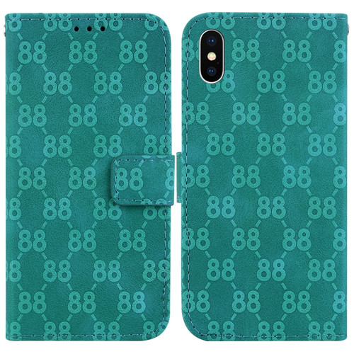 iPhone X / XS Double 8-shaped Embossed Leather Phone Case - Green