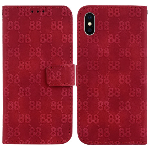 iPhone X / XS Double 8-shaped Embossed Leather Phone Case - Red