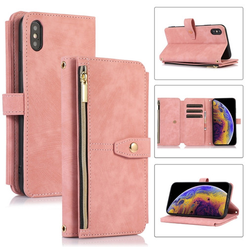 iPhone X / XS Dream 9-Card Wallet Zipper Bag Leather Phone Case - Pink