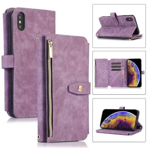 iPhone X / XS Dream 9-Card Wallet Zipper Bag Leather Phone Case - Purple