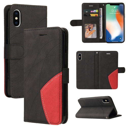 iPhone X / XS Dual-color Splicing Horizontal Flip PU Leather Case with Holder & Card Slots & Wallet - Black