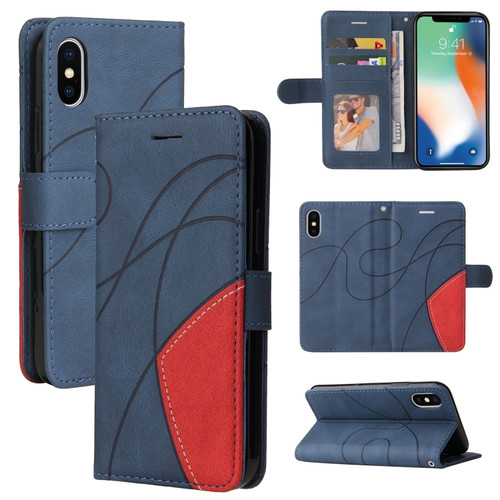 iPhone X / XS Dual-color Splicing Horizontal Flip PU Leather Case with Holder & Card Slots & Wallet - Blue
