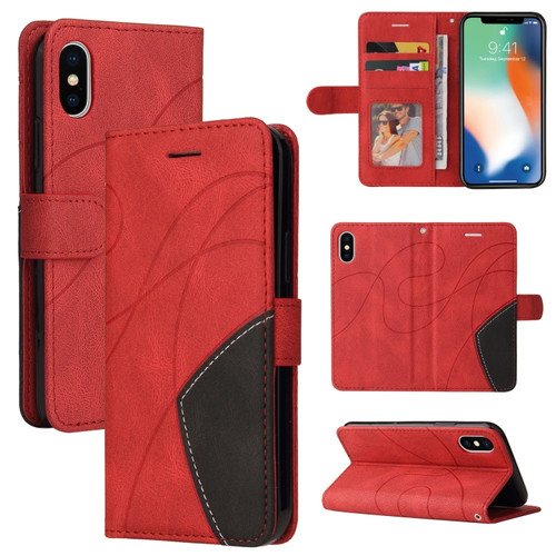 iPhone X / XS Dual-color Splicing Horizontal Flip PU Leather Case with Holder & Card Slots & Wallet - Red