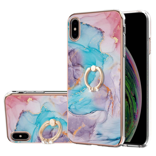 iPhone X / XS Electroplating Pattern IMD TPU Shockproof Case with Rhinestone Ring Holder - Milky Way Blue Marble