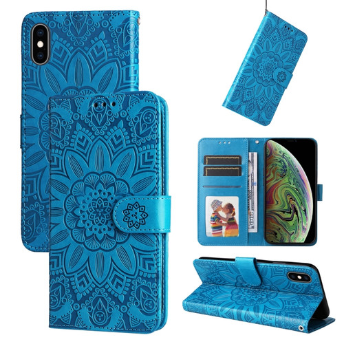 iPhone X / XS Embossed Sunflower Leather Phone Case - Blue